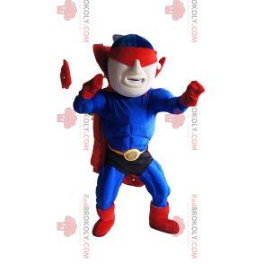 Mascotte de super-héros masqué en bleu et rouge