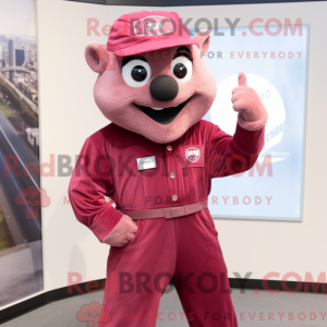 Maroon Pink maskot kostume...
