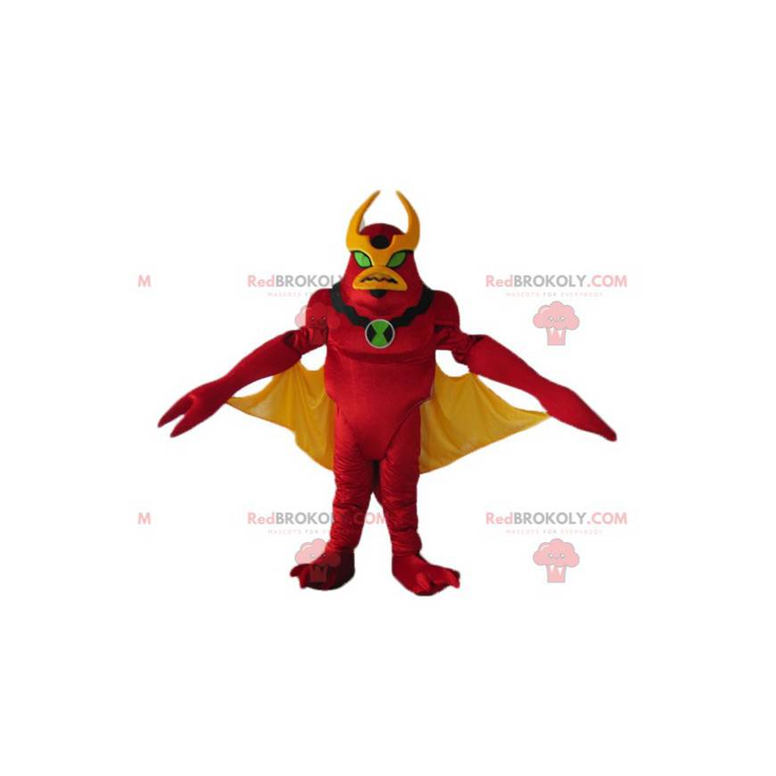 Brinquedo alienígena robô mascote vermelho e amarelo -
