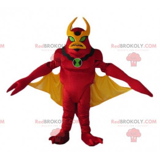 Brinquedo alienígena robô mascote vermelho e amarelo -