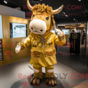 Fantasia de mascote de zebu dourado com parca e presilhas de cabelo - Mascotes Zebu - REBROKO_308482 - RedBrokoly.com