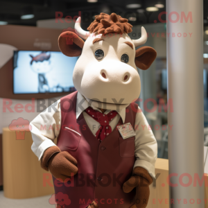 Maroon Cow mascot costume...