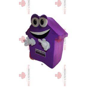 Meget smilende mauve hus maskot. Husdragt
