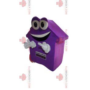 Meget smilende mauve hus maskot. Husdragt