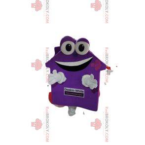 Meget smilende mauve hus maskot. Husdragt