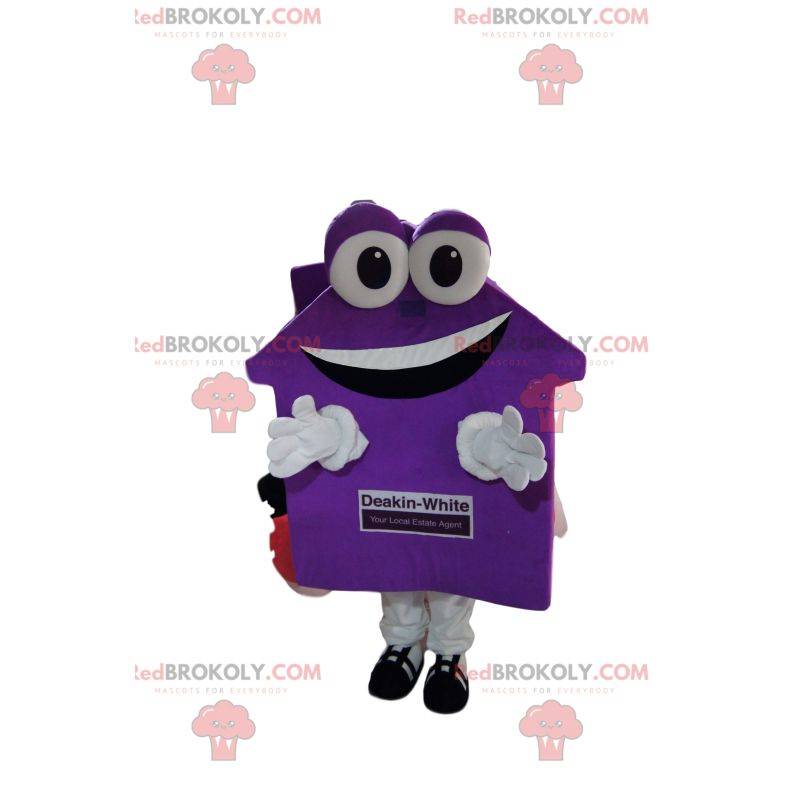 Mascote da casa malva muito sorridente. Terno de casa Mascote da casa malva muito sorridente. Terno de casa