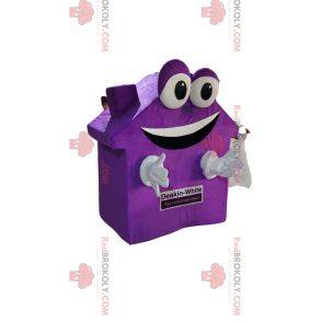 Meget smilende mauve hus maskot. Husdragt