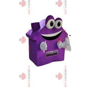 Meget smilende mauve hus maskot. Husdragt
