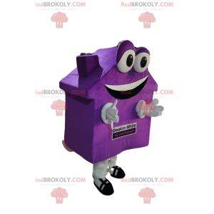 Zeer glimlachende mauve huismascotte. Huis pak