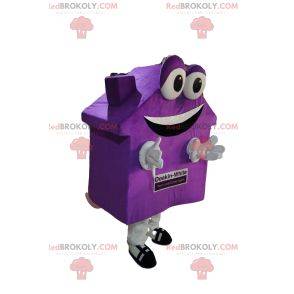 Meget smilende mauve hus maskot. Husdragt