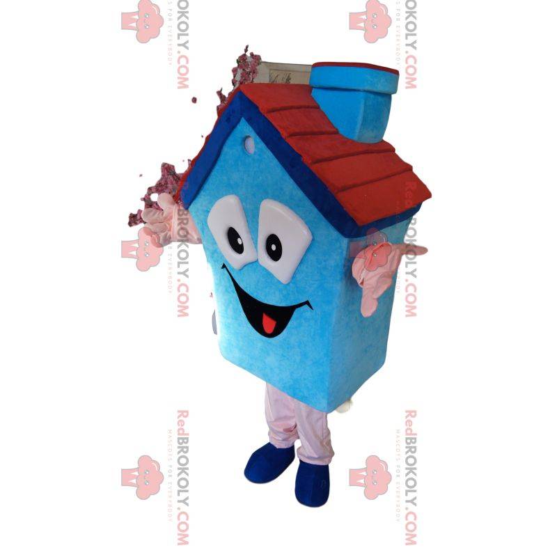 Modrý dům maskot s malým krbem Modrý dům maskot s malým krbem
