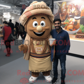 Fantasia de mascote Biryani bege com macacão e relógios - Mascotes Biryani - REBROKO_308676 - RedBrokoly.com