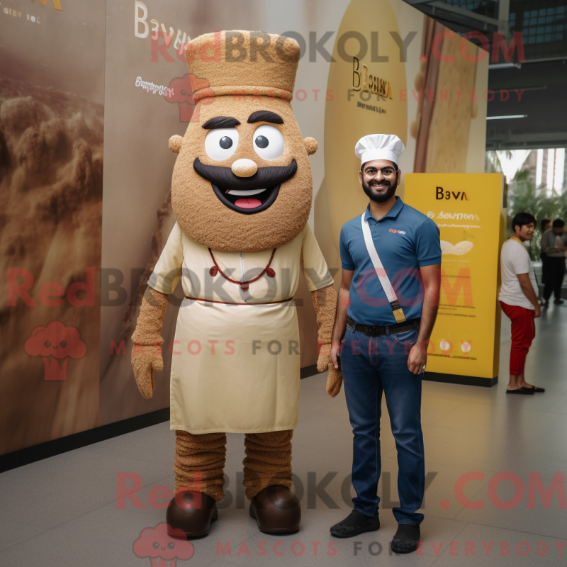 Fantasia de mascote Biryani bege com macacão e relógios - Mascotes Biryani - REBROKO_308678 - RedBrokoly.com