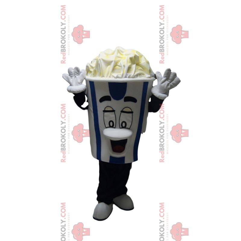 Mascota de helado de rayas azules y blancas