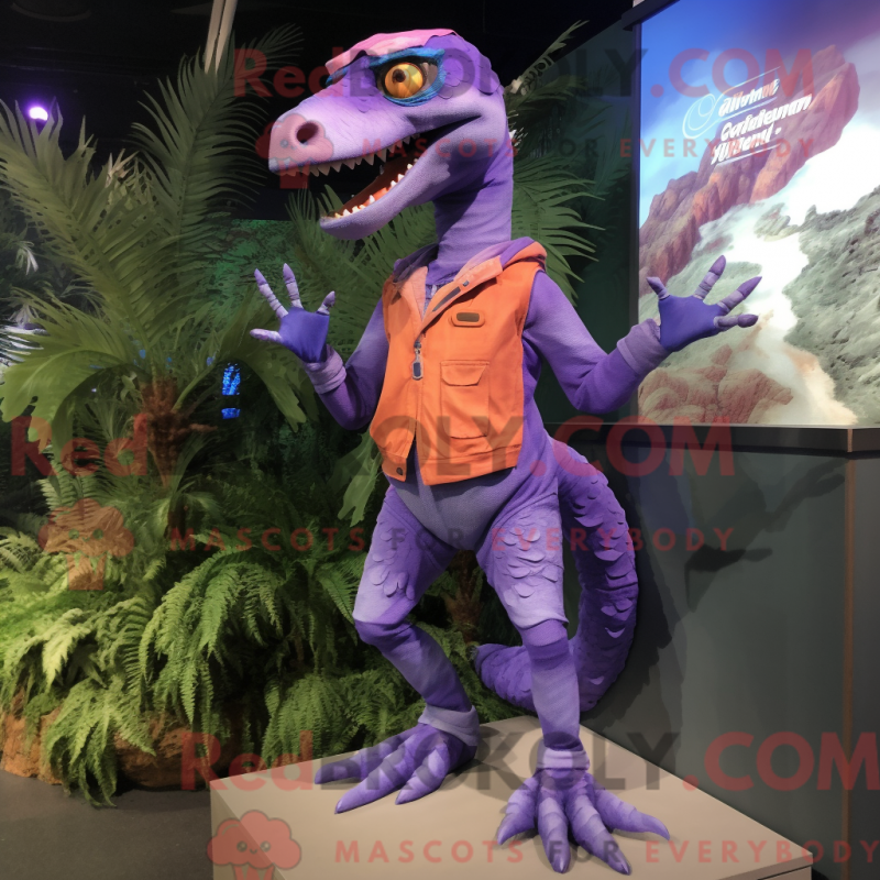 Fantasia de mascote Coelophysis roxa com bermuda e luvas - Mascotes Celófise - REBROKO_308767 - RedBrokoly.com