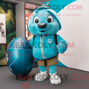 Turquoise Rugby Ball mascot...