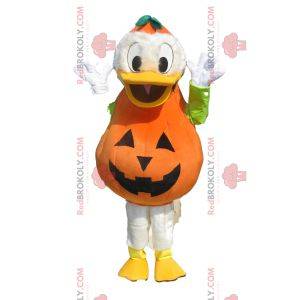 Donald mascot with a pumpkin outfit