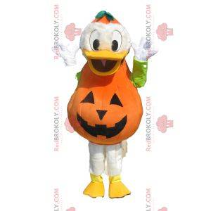 Donald mascotte met een pompoen-outfit