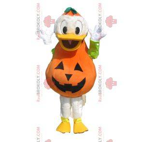 Mascote Donald com uma roupa de abóbora