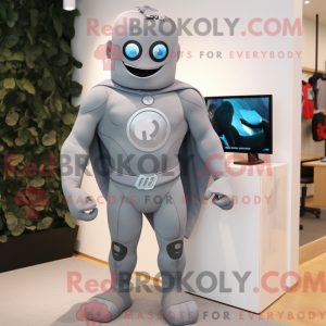 Gray Superhero mascot...