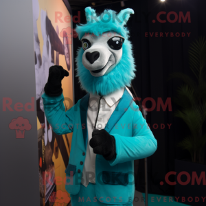 Cyan Lama-maskotdraktfigur...