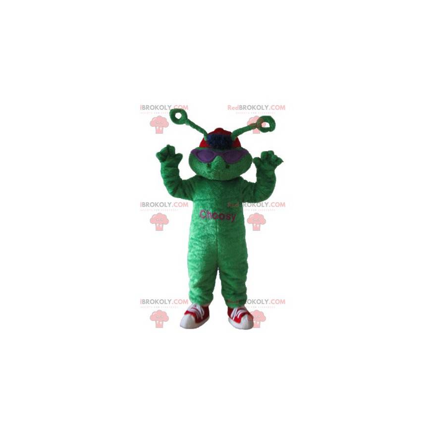 Green frog mascot of extraterrestrial with antennas -