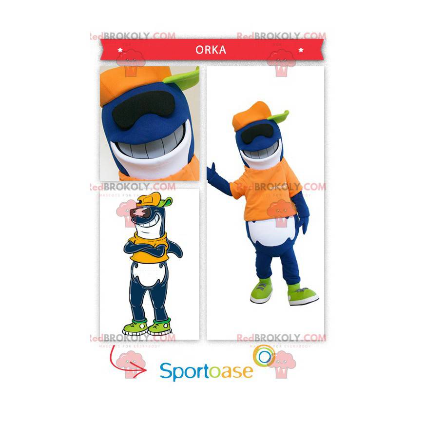 Modrý a bílý žralok maskot orca - Redbrokoly.com Modrý a bílý žralok maskot orca - Redbrokoly.com