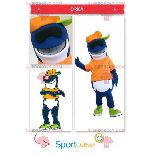 Modrý a bílý žralok maskot orca - Redbrokoly.com