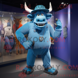 Blå Minotaur maskot kostume...