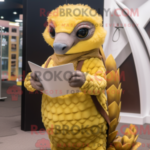 Gul Pangolin maskot kostume...