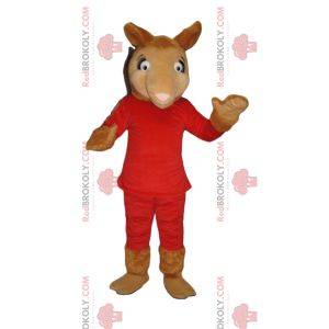 Camel mascot in red outfit