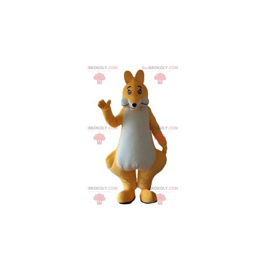 Mascotte de kangourou jaune et blanc original et mignon -