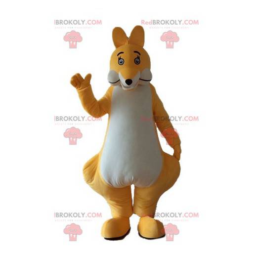 Mascotte de kangourou jaune et blanc original et mignon -