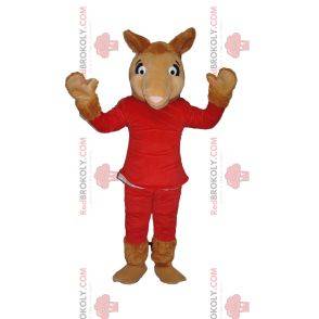 Camel mascot in red outfit