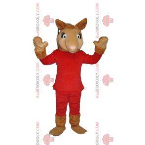 Camel mascot in red outfit