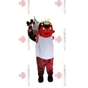 Red devil mascot with a white jersey