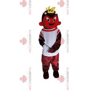 Mascotte rode duivel met een witte trui