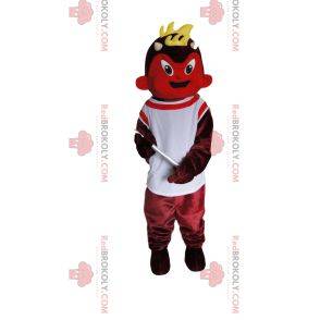 Mascote do diabo vermelho com uma camisa branca