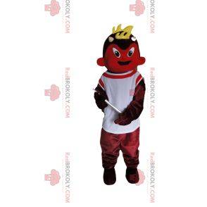 Red devil mascot with a white jersey