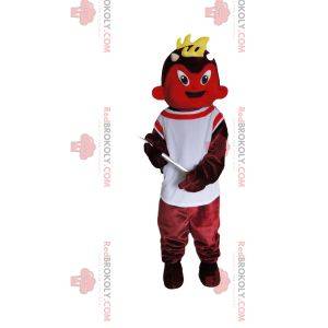 Red devil mascot with a white jersey