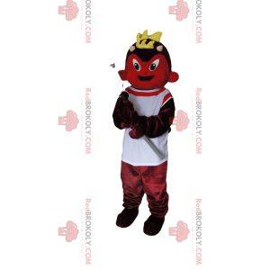 Mascote do diabo vermelho com uma camisa branca