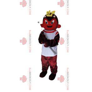 Mascotte de diablotin rouge avec un maillot blanc