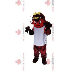 Mascotte de diablotin rouge avec un maillot blanc