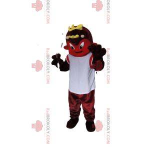 Red devil mascot with a white jersey