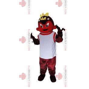 Red devil mascot with a white jersey