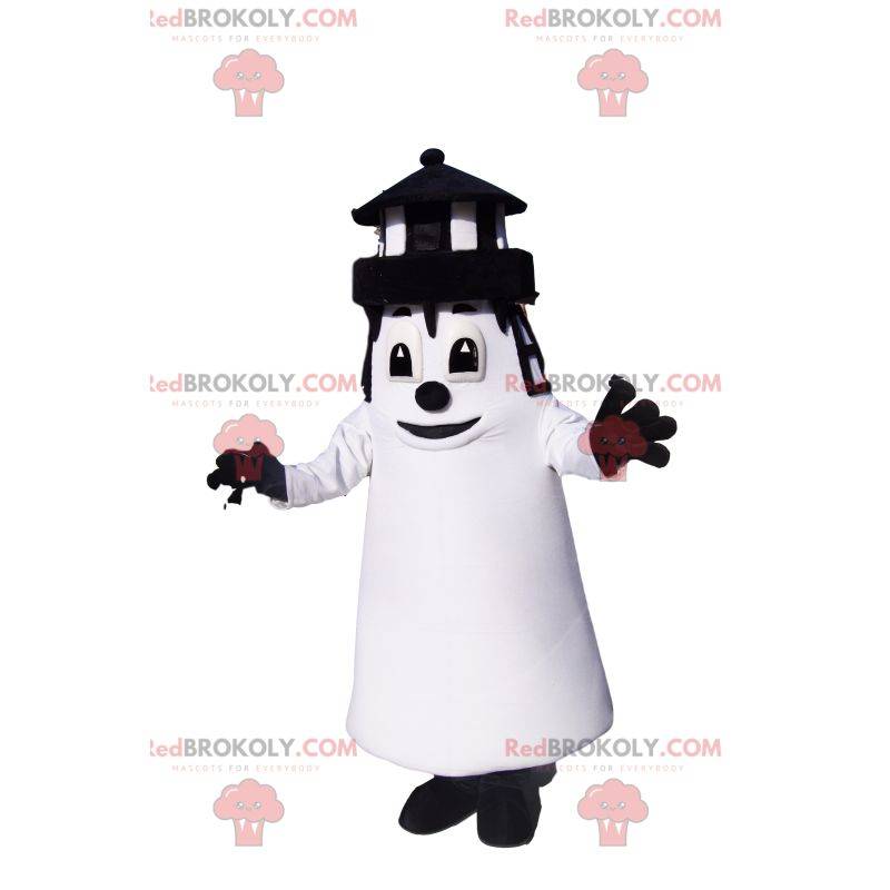 Mascote do farol preto e branco. Traje de farol