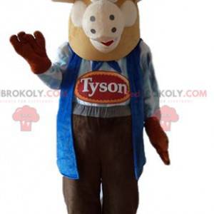 Hnědý býk kráva maskot oblečený jako zemědělec - Redbrokoly.com