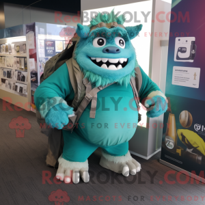 Teal Ogre mascot costume...