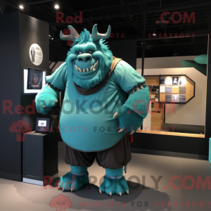 Teal Ogre maskotdraktfigur...