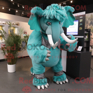 Teal Mammoth mascot costume...